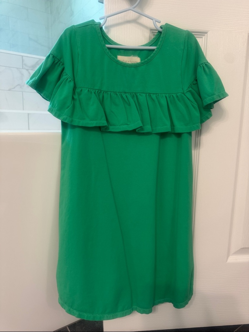 Girls' Green Ruffle Knit Dress